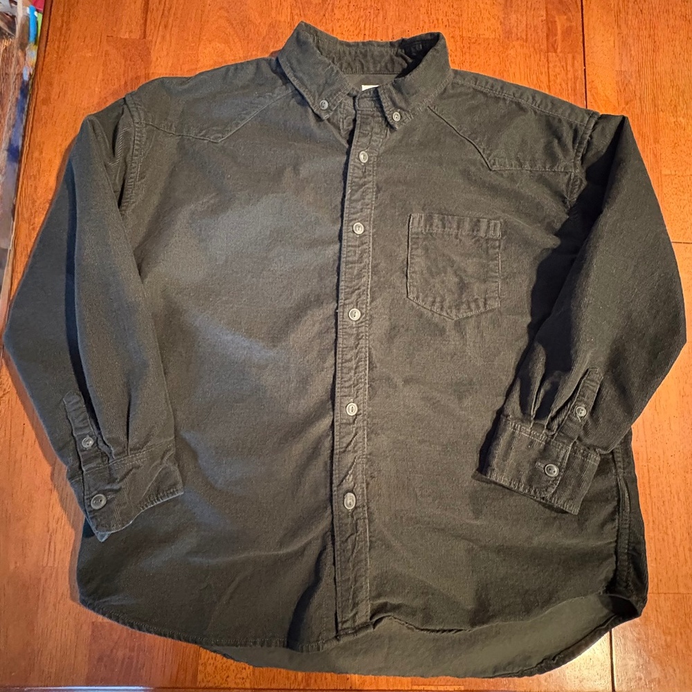Gap Corduroy Long Sleeve Kids Shirt Green Size L 10 Excellent Condition